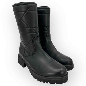 Stefano Gamba Black Quilted Mid Calf Boots Chunky Sole Made In Italy Size 41